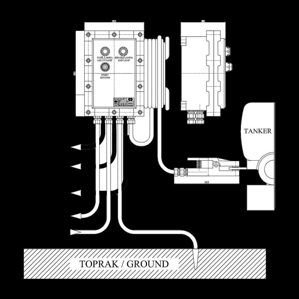 Exproof Tank Topraklama teknik çizimi — ölçüler ve bağlantı detayı